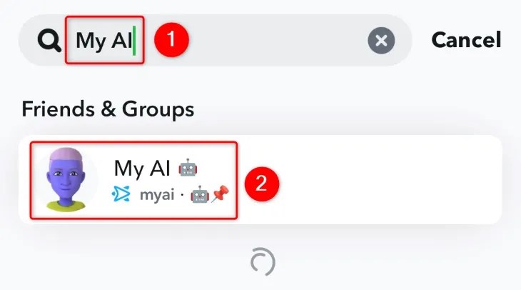 Locate &ldquo;My AI&rdquo; and select it.