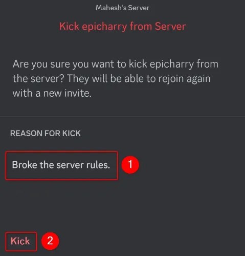 Select &ldquo;Kick.&quot;