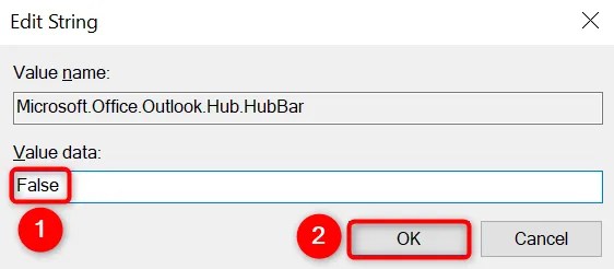 Enter &ldquo;False&rdquo; in &ldquo;Value Data&rdquo; and select &ldquo;OK.&quot;