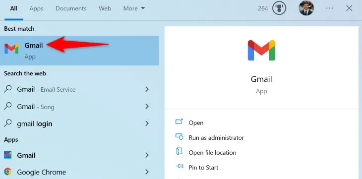 Locate and open the Gmail Windows app.