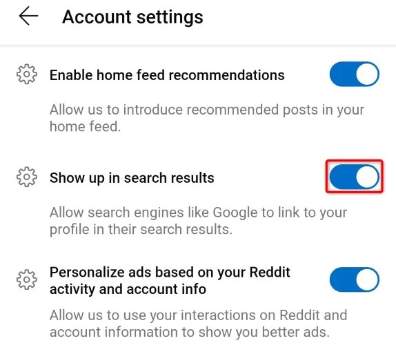 Turn off &ldquo;Show Up in Search Results.&quot;