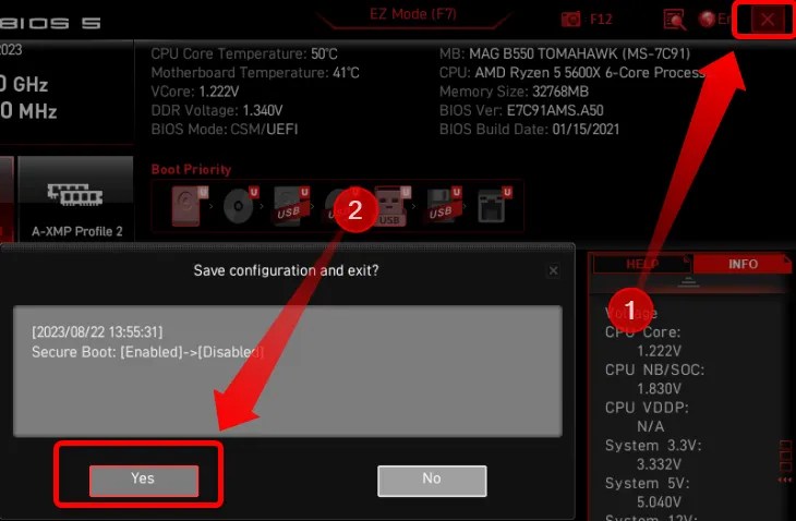 After you change the Secure Boot option, exit the UEFI setup menu and make sure to save your configuration before exiting