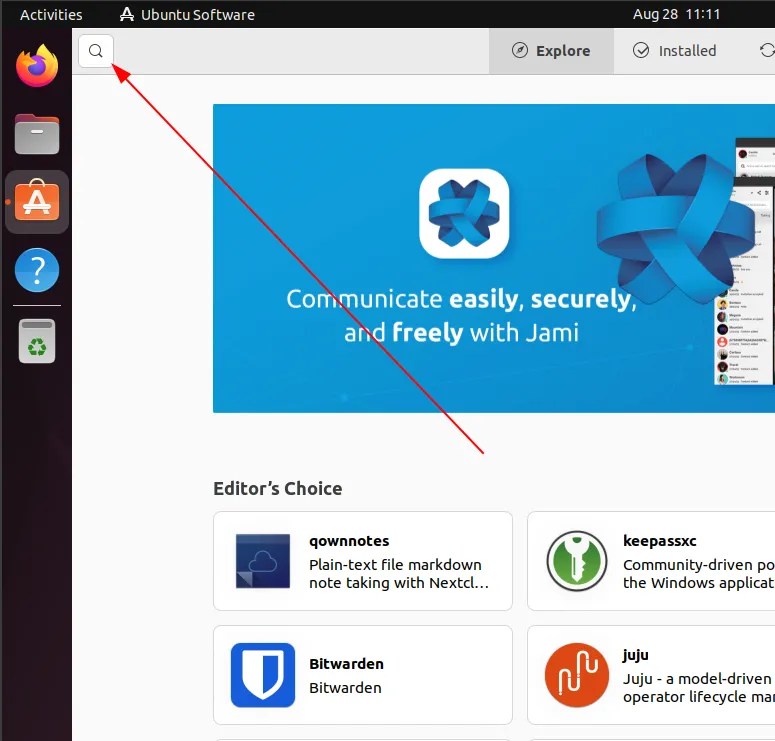 click on the search icon in the ubuntu software center