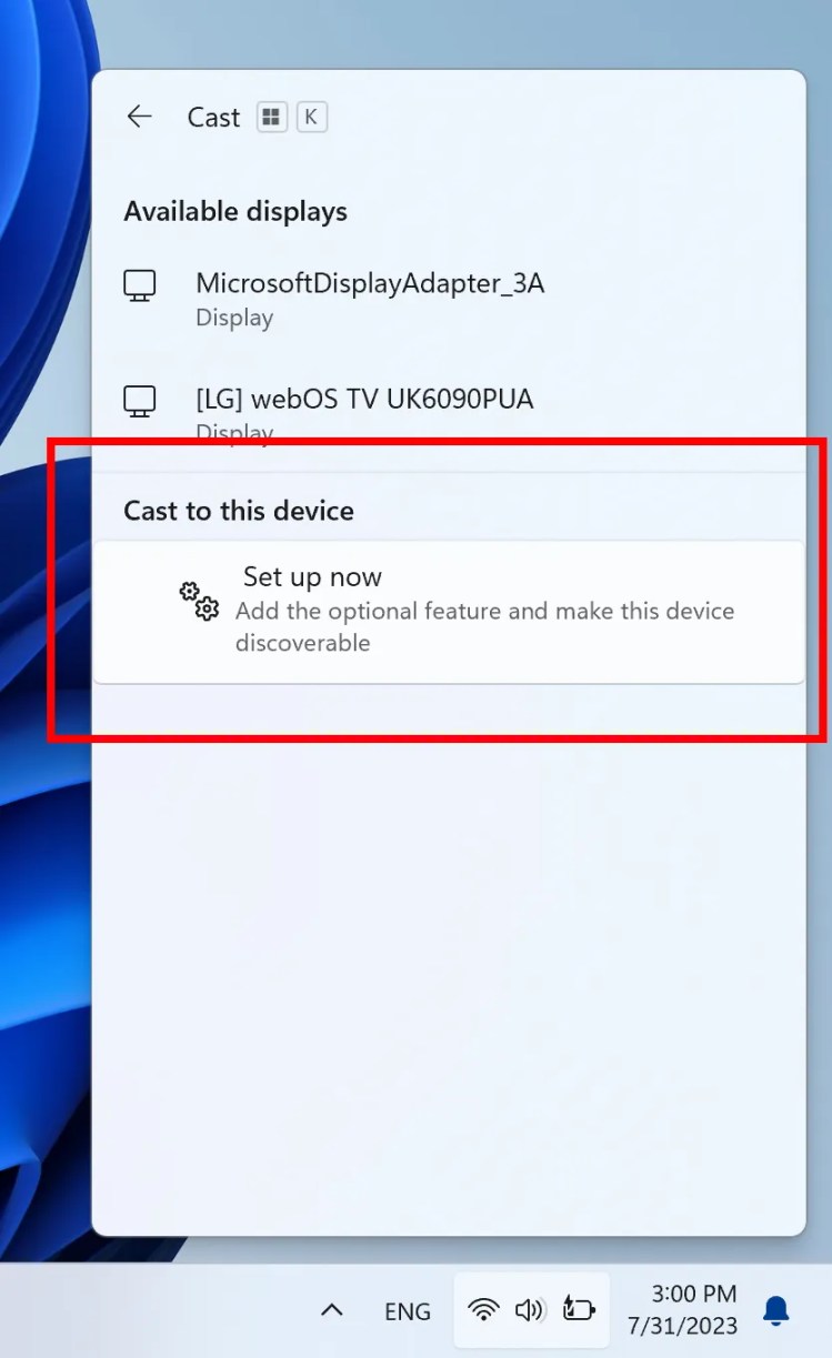 New Cast setup in Windows 11