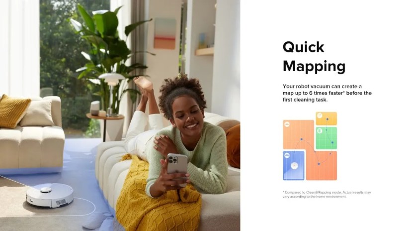 Woman Using Roborock App for Quick Mapping
