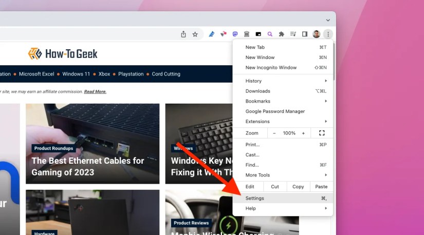Screenshot of settings menu