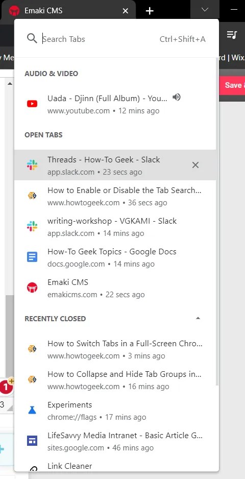 Google Chrome&rsquo;s Tab Search Menu