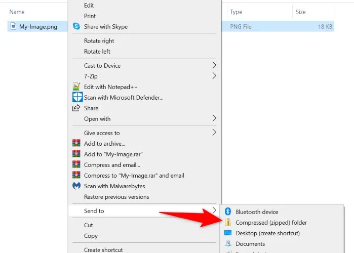 Select Send To &gt; Compressed (Zipped) Folder.