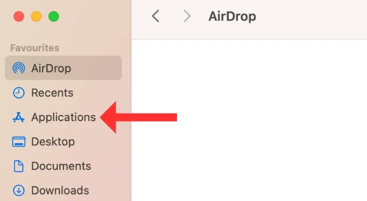 Finder app with an arrow next to the Applications option