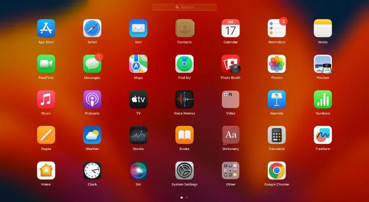 MacBook&rsquo;s Launchpad showcasing all the installed apps