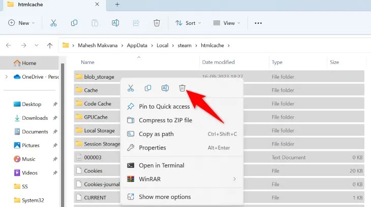 Click &ldquo;Delete&rdquo; to delete Steam&rsquo;s cache files.