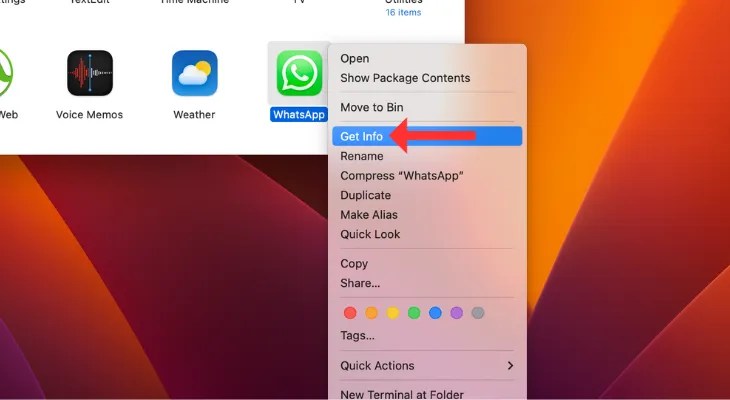 Right click menu with an arrow next to the Get Info option