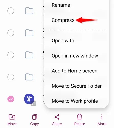 Select &ldquo;Compress&rdquo; in the menu.