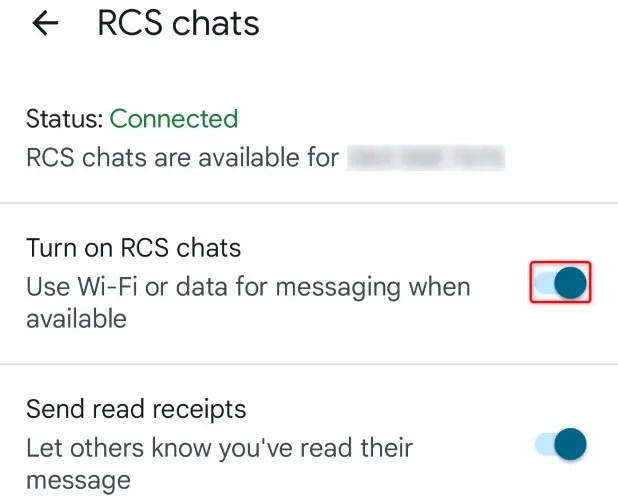 Activate &ldquo;Turn On RCS Chats.&quot;