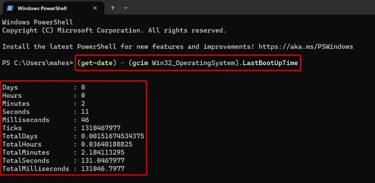 Find Windows uptime using PowerShell.