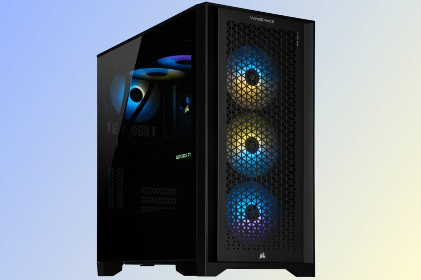 Corsair Vengeance 7400 Prebuilt PC on a sky-like background