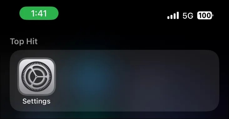 Settings app in iPhone search results.