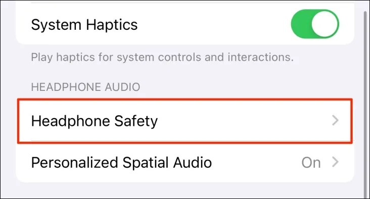 Headphone Safety option in iPhone Sound settings.