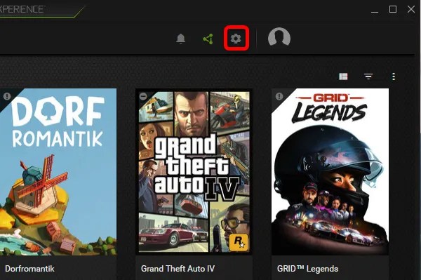 Once you open GeForce Experience hit the gear icon located on the upper right side of the app window