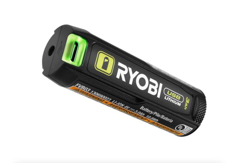 Press image of the Ryobi USB Lithium 3Ah battery pack.