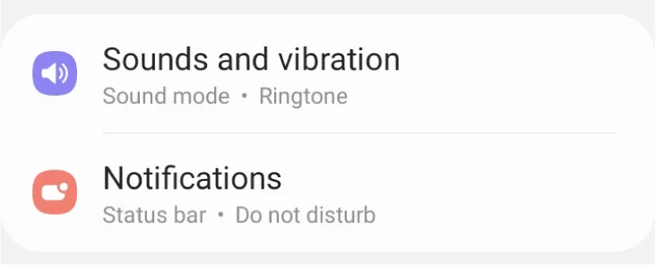 A screenshot of the Sounds and Vibration in Settings app