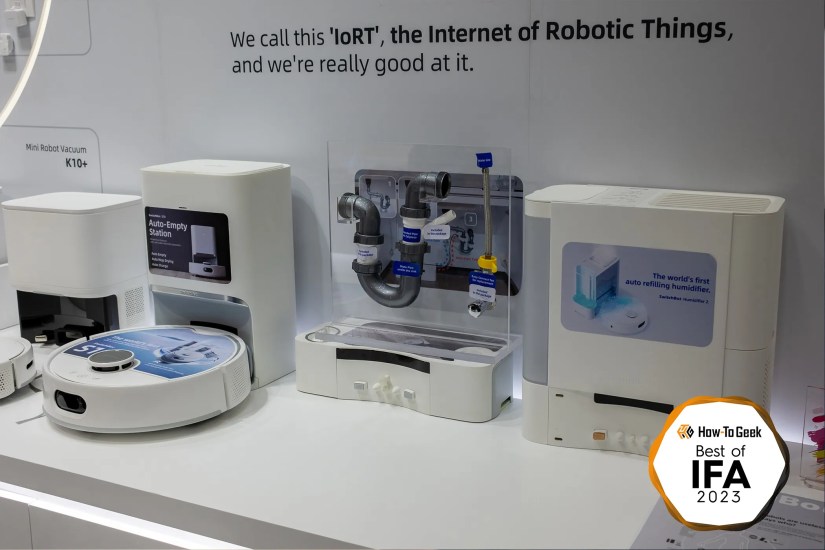 A SwitchBot S10 robot vacuum and base station