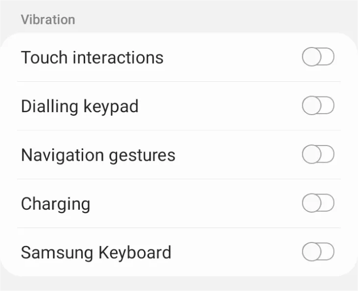 Turn off the buttons for all the Vibration modes.