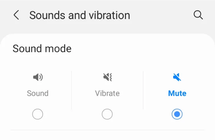 Screenshot of options of Sound Mode in Settings