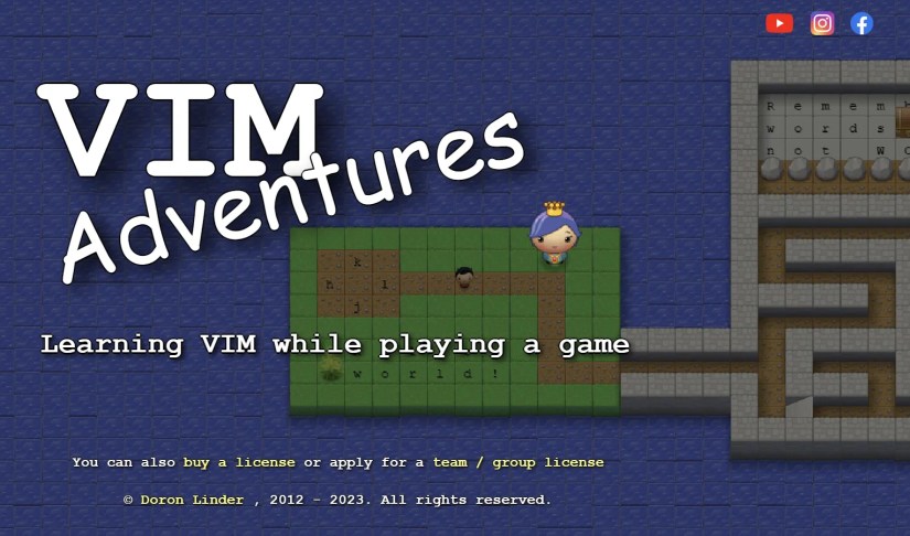 vim adventures game opening screen
