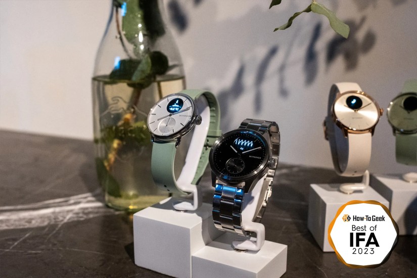 A Withings ScanWatch 2 on a stand