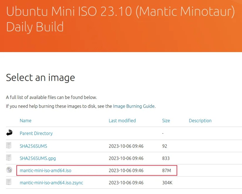 The Mini ISO download page