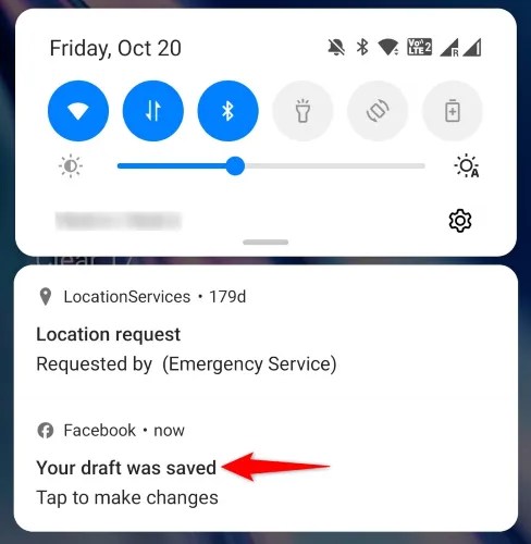 Facebook&rsquo;s draft notification highlighted on an Android phone.
