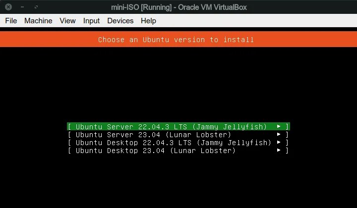 The Mini ISO selection of Ubuntu versions