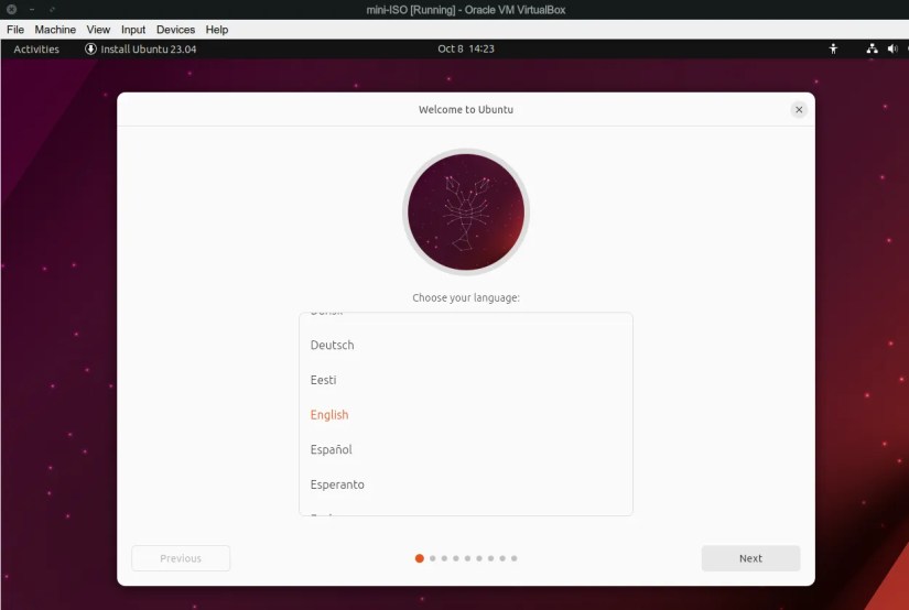 Choosing the language in the Lunar Lobster welcome screens