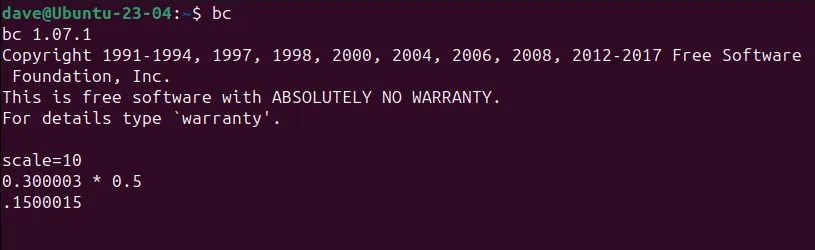 bc only displays the decimal places it needs. Setting scale to 10 will not force 10 decimal places to be used. If an answer requires fewer decimal places, they&rsquo;re the only ones that are displayted.