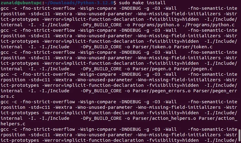 sudo make install command builds python from the makefiles