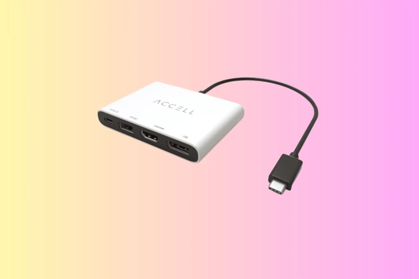 Accell USB-C docking station on a gradient background