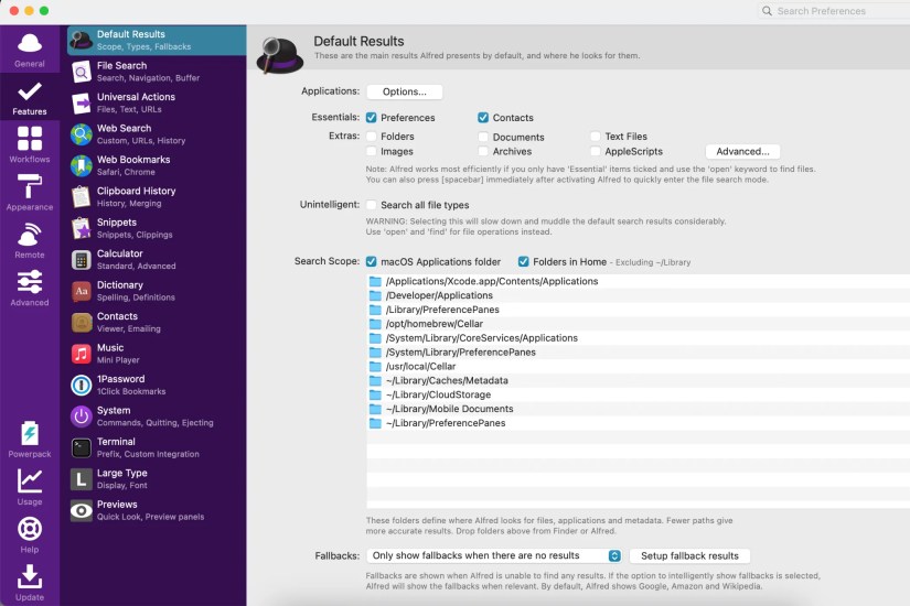 Alfred launcher for macOS.