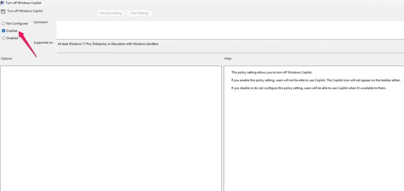 Enabled option in Group Policy Editor