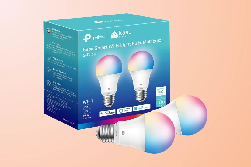 Two-pack of Kasa smart light bulbs with color changing.