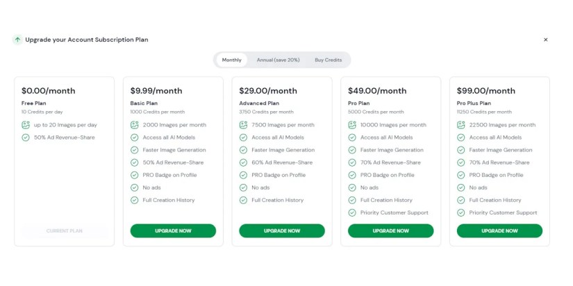 limewire studio pricing table