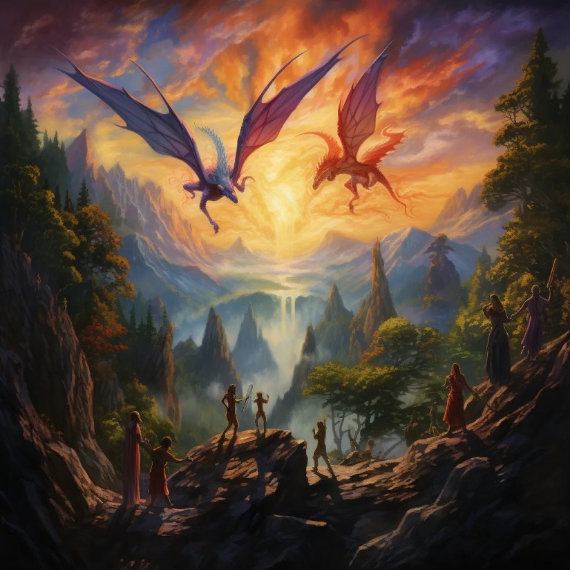 MidJourney Dragon Fantasy Art with elves