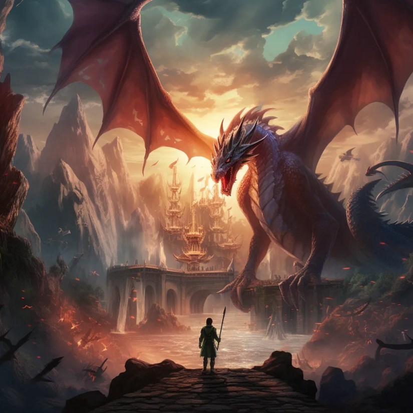 MidJourney Dragon and Elves Fantasy Image
