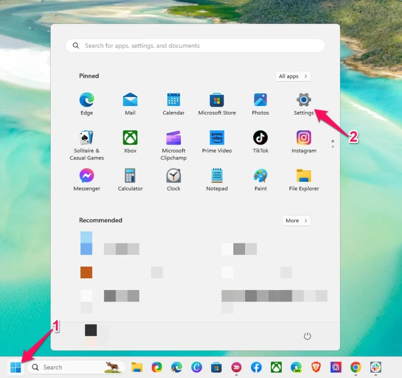 Click Start and select the Settings icon.