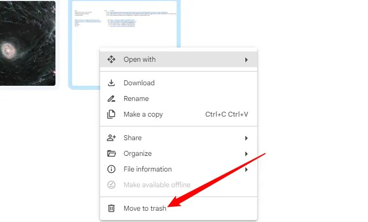 Select &ldquo;Move to Trash&rdquo; at the bottom of the right-click menu.