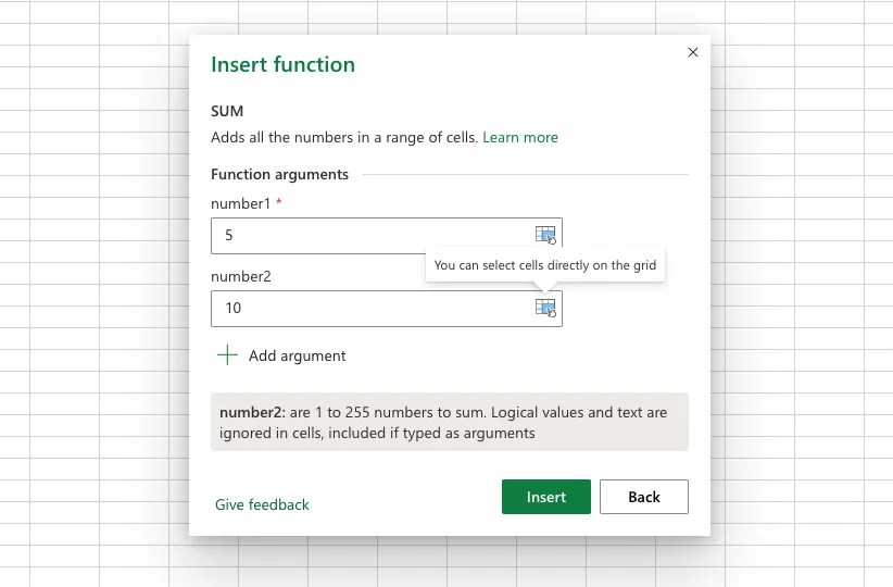 Excel Insert Function dialog