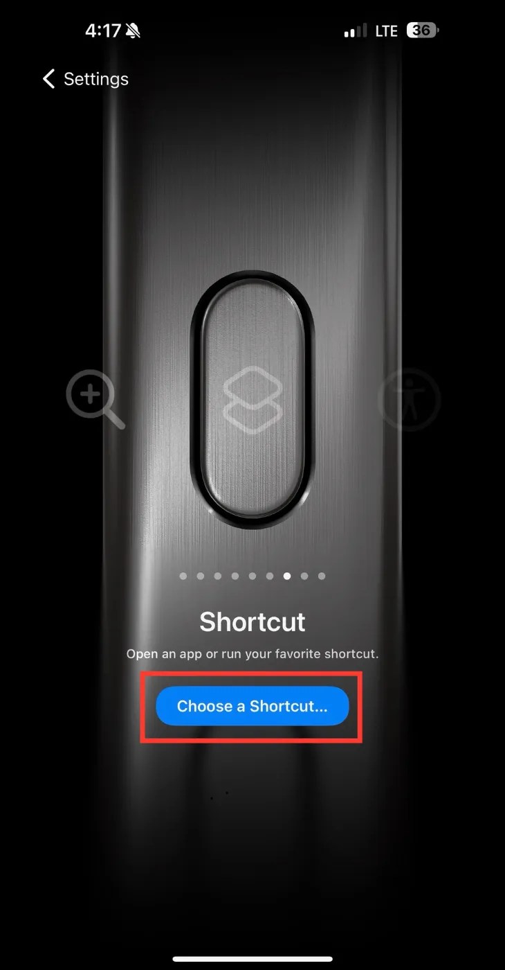 shortcuts activation setting via action button