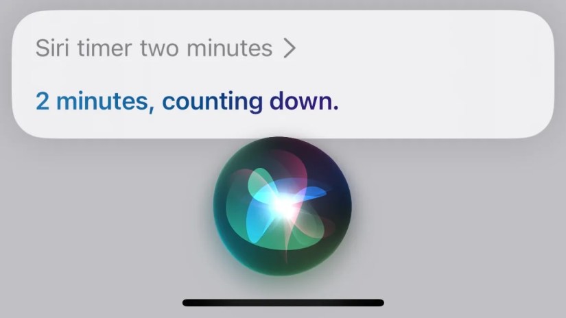 Telling Siri to timer, two minutes as a simpler form of issuing a command.
