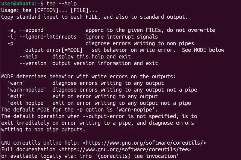 tee command help