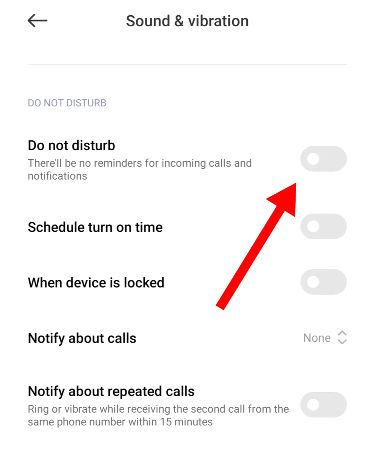 The button for the DO Not Disturb mode is turned off.